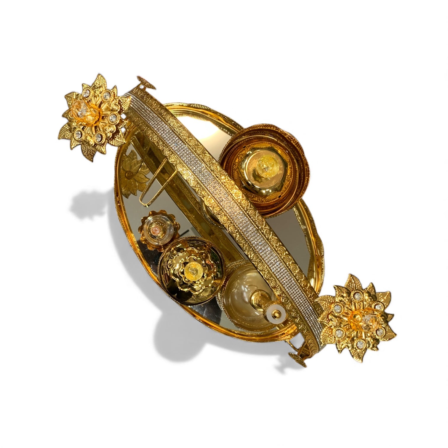 Luxus-Räucher- Duftset auf Spiegel-Tablett (Gold)