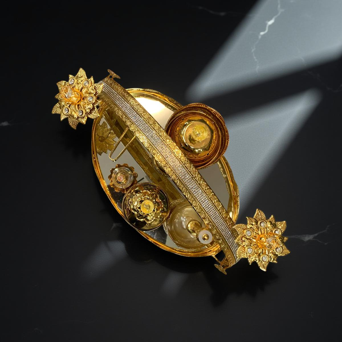 Luxus-Räucher- Duftset auf Spiegel-Tablett (Gold)