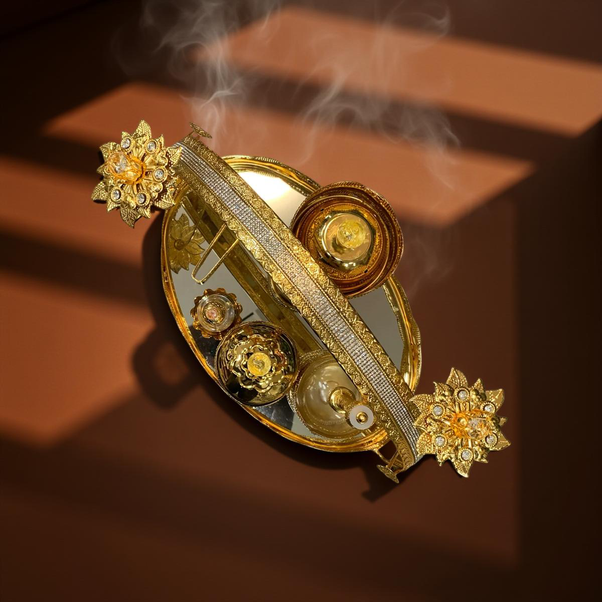 Luxus-Räucher- Duftset auf Spiegel-Tablett (Gold)