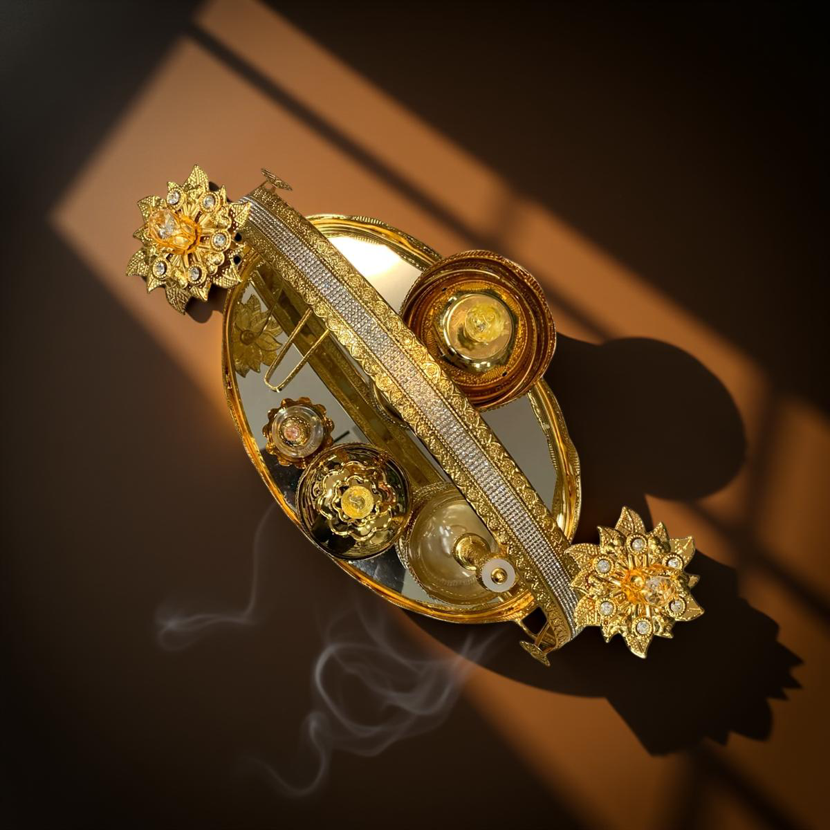 Luxus-Räucher- Duftset auf Spiegel-Tablett (Gold)