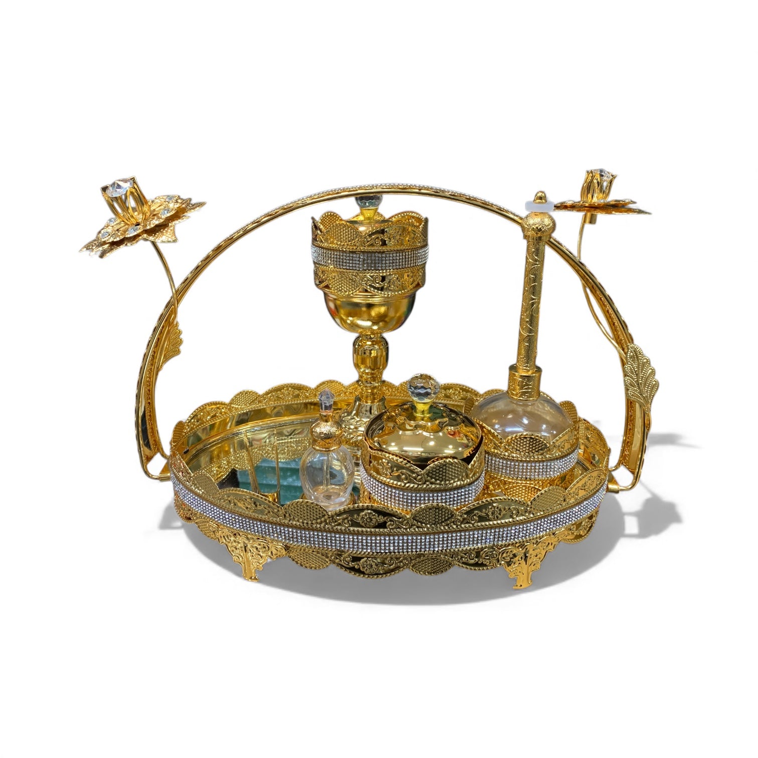 Luxus-Räucher- Duftset auf Spiegel-Tablett (Gold)