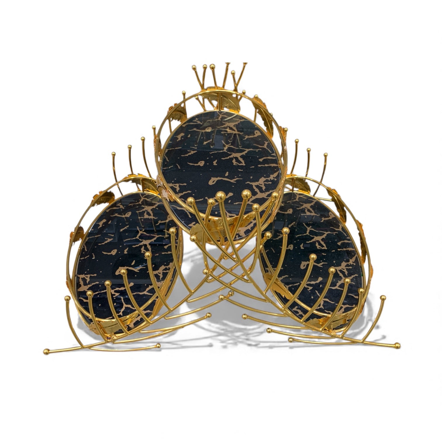 3-stufige Servier-Etagere / Dekoständer – Gold Schwarz-Marmoroptik